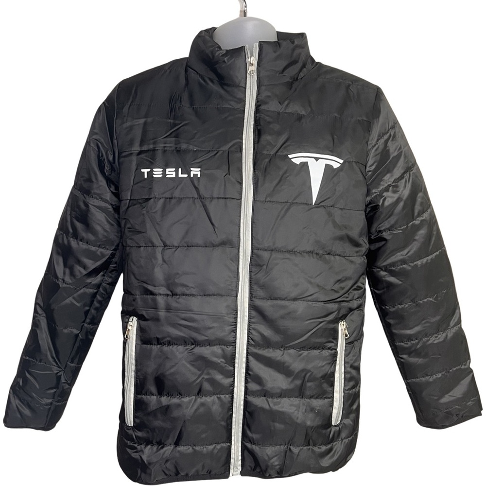 Puffer Jacket Black Lightweight with Tesla Symbol